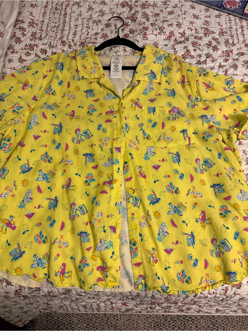 Toy Story Bright Yellow Tropical Print Button-Up Shirt